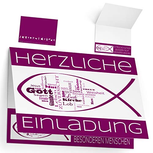 12 Einladungskarten Konfirmation Kommunion Firmung Taufe WORTWOLKE - edle Klappkarten in Violett für Mädchen Jungen Einladung Karten von BREITENWERK von BREITENWERK