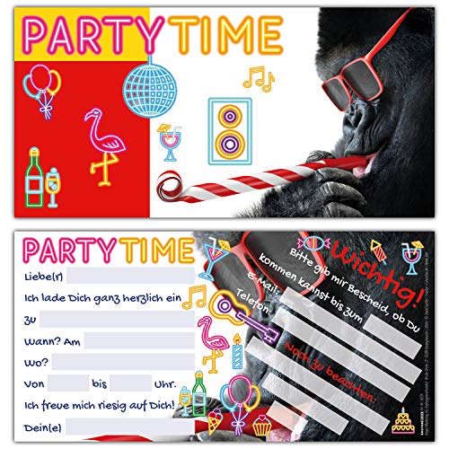 12er Set PARTY-GORILLA Einladungskarten - lustige Premium Einladung zum Kinder-Geburtstag oder Party für Jungen Mädchen & Erwachsene von BREITENWERK von BREITENWERK