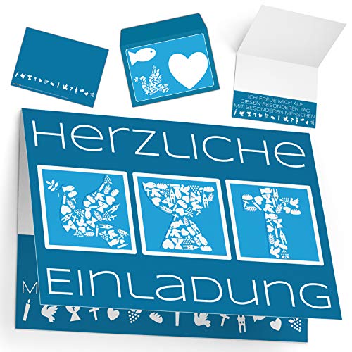 15er Set Einladungskarten Konfirmation Kommunion Taufe mit Umschlag SYMBOLE - edle Klappkarten für Jungen & Mädchen Einladung Karten von BREITENWERK von BREITENWERK