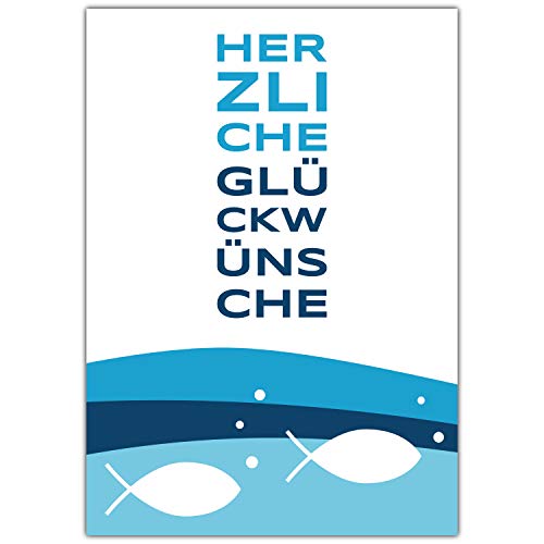 A4 XXL Glückwunschkarte FISCHE - ICHTHYS mit Umschlag - edle Klappkarte für Kommunion Konfirmation Taufe Firmung Geburtstag Karte von BREITENWERK von BREITENWERK