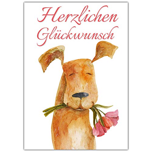 A4 XXL Glückwunschkarte HUND MIT BLUME mit Umschlag - edle Klappkarte geeignet für alle Anlässe wie Geburtstag Hochzeit Jubiläum Karte von BREITENWERK von BREITENWERK