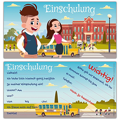 BREITENWERK 12 Einladungskarten Einschulung im Set zum Ausfüllen - Coole Einladungen zum Schulanfang Schulbeginn Schuleingang für Schulkinder von BREITENWERK