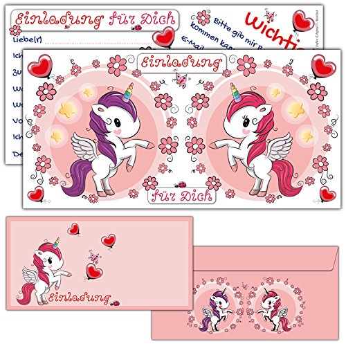 BREITENWERK 12er Karten-Set Einhorn EINLADUNG inklusive Umschläge - rosa Einladungskarten Mädchen Kinder-Geburtstag, Einhorn-Party, Feier von BREITENWERK