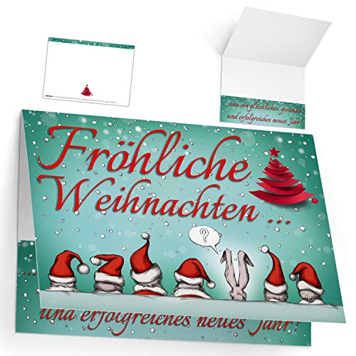 Weihnachtskarten Set (12 Stück) WEIHNACHTSMÜTZEN - lustige Klappkarten - ideal privat & geschäftlich - Frohe Weihnachten Karten von BREITENWERK von BREITENWERK