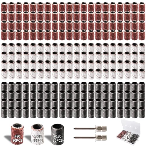 BRESUCNY 242 Stück Schleifhülsen Satz Mit Frei Box 80/120/180 Körnung Schleiftrommel Einschließlich 240 Stück Schleifband Sleeves+2 Stück Schleifwalze für Dremel Drehwerkzeug von BRESUCNY