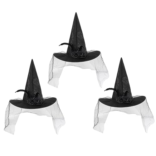 BRIGHTFUFU 3St Abschlussballkleid Halloween-Kostümzubehör neuartige Kappen Damen Hut Halloween Hexenhut Kostümzubehör Hexenhut Dekor Festival-Partyhut Hexenhutverzierung Federn Black von BRIGHTFUFU