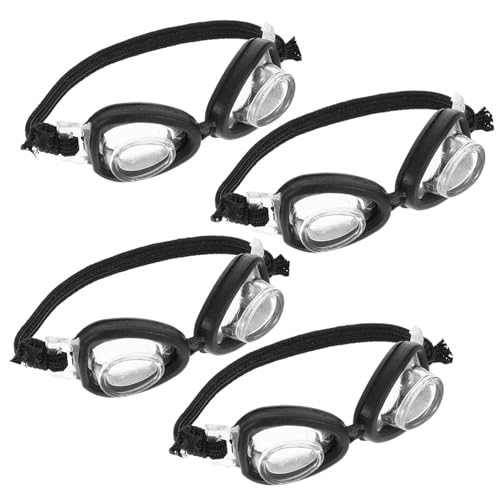 BRIGHTFUFU 4 Stück Puppe Mini-Schwimmbrille winzige Brille Puppe Brille Puppenzubehör Brille für Puppe Puppenbrille Mini-Brille zum Anziehen der Puppe winzige Gläser Plastik Black von BRIGHTFUFU