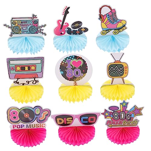 BRIGHTFUFU 9 Stück Der 80er Jahre Partydeko Im Stil Der 90er Rave Funky Neon-Accessoires Für Frauen Lets Party Leuchtreklame Ghettoblaster Dekorationen Retro Wabenparty Colorful Papier von BRIGHTFUFU