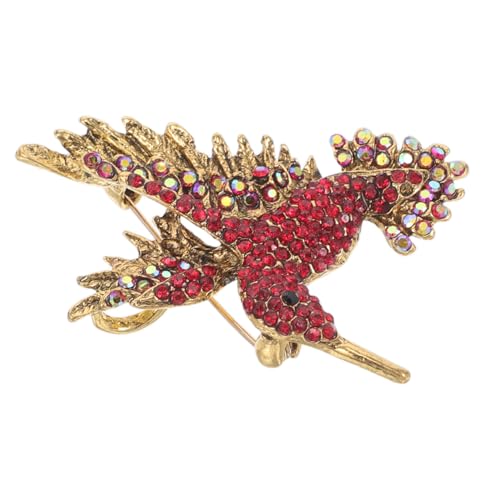 BRIGHTFUFU Brosche Kolibri-pin Vintage-pins Schmucknadeln Schmuck Kragennadel Vogelhalsbandnadel Vogel-schmuck-pin Antike Kragennadel Strasssteine Rot von BRIGHTFUFU