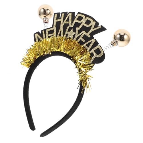 BRIGHTFUFU Frohes Neues Jahr-stirnband Mit Kugelboppern, Lametta, Neujahrs-haarschmuck, 2025 Neujahrsparty-zubehör, Goldene Neujahrs-stirnbänder Für Foto-requisite von BRIGHTFUFU