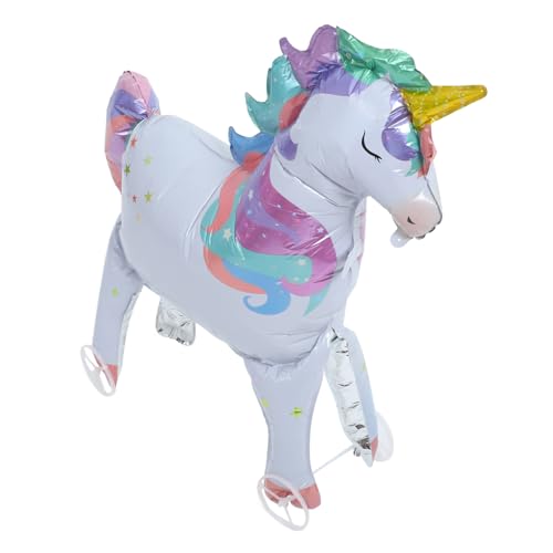 BRIGHTFUFU Großer Aufblasbarer Einhorn-ballon Mit Rädern, Großes Stehendes Einhorn, Party-dekoration, Einhorn-form-ballon Aus Aluminiumfolie, Großer Einhorn-ballon von BRIGHTFUFU