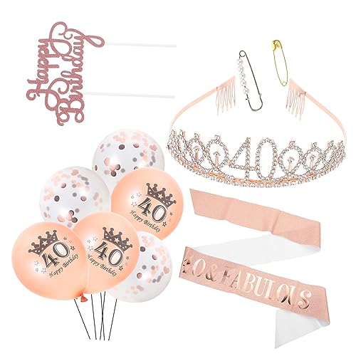 BRIGHTFUFU Schöne Geburtstagsfeier Deko Set Mit Goldenen Folienballons Pinker Krone Und Schärpe Perfekt Für Prinzessinnen Partys Inklusive Tortendekoration Und Luftballons Für von BRIGHTFUFU