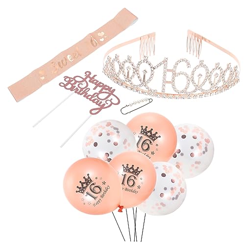 BRIGHTFUFU Teiliges Geburtstagsfeierdekoration Mit Krone Sash Und Ballons Roségold Perfekte Partydeko Für Geburtstag Und Feiern Im Prinzessinnen Stil von BRIGHTFUFU