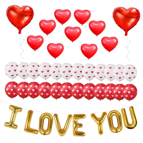 BRIGHTFUFU Valentinstags Dekoration Set I LOVE YOU Ballons Kit Mit Herzform Latexballons 46 Teile Rote Und Weiße Herz Folienballons Party Deko Für Hochzeit Und Valentinstag von BRIGHTFUFU