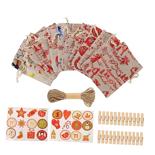 BRIGHTFUFU 24er Set Weihnachtsgeschenk Taschen Aus Jute Mit Aufklebern Clips Und Schnur üßigkeiten Beutel Für Und Festliche Dekoration Für Weihnachten von BRIGHTFUFU