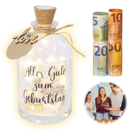 Geburtstag LED Flaschenlicht mit Spruch Personalisiert Geldgeschenke Geldgeschenk Geburtstag Verpackung Geldgeschenkgeburtstag Leuchtflasche Geld Geschenk Geschenke (Alles Gute Zum Geburtstag) von BRISKORE