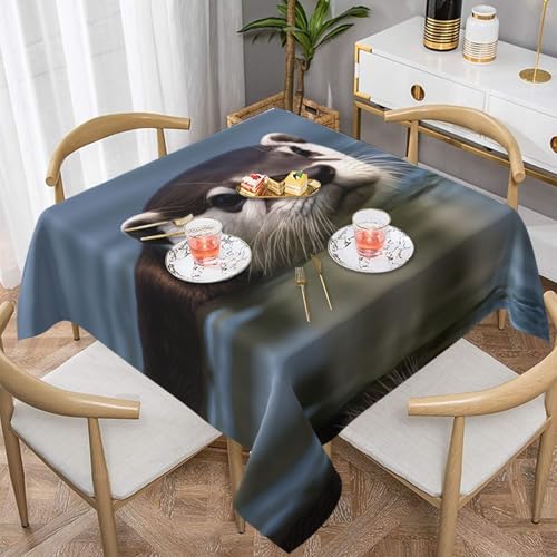 BROLEO Wasserdichte, dekorative Tischdecke, 152,4 x 152,4 cm, quadratisch, warm und weich, gute Faltenbeständigkeit, waschbar und wiederverwendbar, Motiv "Otter" von BROLEO