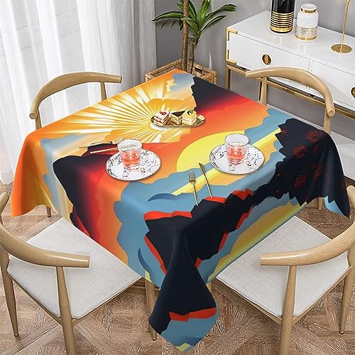BROLEO Wasserdichte dekorative Tischdecke, 137 x 137 cm, quadratisch, warm und weich, gute Faltenbeständigkeit, waschbar und wiederverwendbar, helles Sonnenaufgangsbild von BROLEO