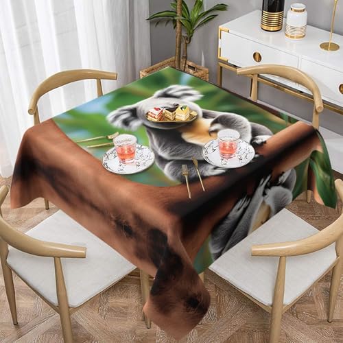 BROLEO Wasserdichte dekorative Tischdecke, 137 x 137 cm, quadratisch, warm und weich, gute Faltenbeständigkeit, waschbar und wiederverwendbar, lustiges Koalasbild von BROLEO
