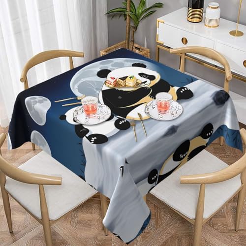 BROLEO Wasserdichte dekorative Tischdecke, 152,4 x 152,4 cm, quadratisch, warm und weich, gute Faltenbeständigkeit, waschbar und wiederverwendbar, Motiv: Panda und Mond von BROLEO