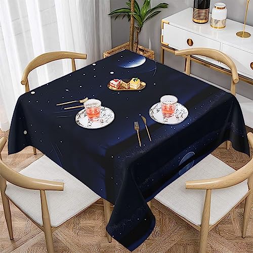 BROLEO Wasserdichte dekorative Tischdecke, 152,4 x 152,4 cm, quadratisch, warm und weich, gute Faltenbeständigkeit, waschbar und wiederverwendbar, ruhiges blaues Nachtbild von BROLEO