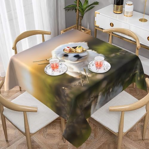 BROLEO Wasserdichte dekorative Tischdecke, 152,4 x 152,4 cm, quadratisch, warm und weich, gute Faltenbeständigkeit, waschbar und wiederverwendbar, süßes Malteser-Welpenbild von BROLEO