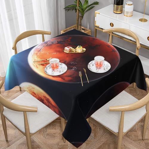 BROLEO Wasserdichte dekorative Tischdecke, quadratisch, 152,4 x 152,4 cm, warm und weich, gute Faltenbeständigkeit, waschbar und wiederverwendbar, Mars-Planetenbild von BROLEO