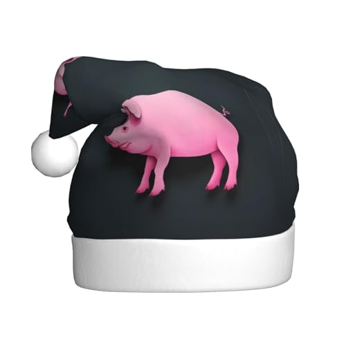 BROLEO Weihnachtsmütze für Erwachsene – Festlicher Weihnachtsmannhut für Weihnachten, Halloween und Feiertage, niedliches rosa Schweinebild von BROLEO