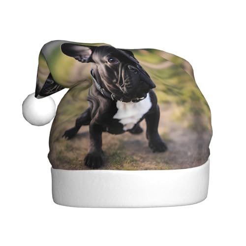 BROLEO Weihnachtsmütze für Erwachsene – Festlicher Weihnachtsmannhut für Weihnachten, Halloween und Feiertagsfeiern, Motiv: Französische Bulldogge von BROLEO