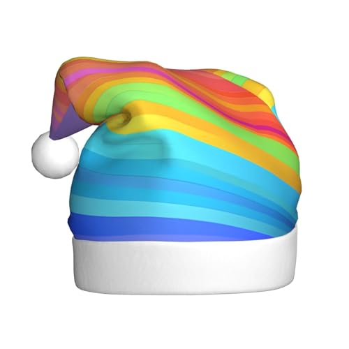 BROLEO Weihnachtsmütze für Erwachsene – Hochwertiger Stoff Weihnachtsmannmütze für Weihnachten, Halloween und Neujahrsfeiern, Regenbogen-Streifenbild von BROLEO