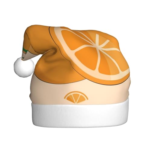 BROLEO Weihnachtsmütze für Erwachsene – hochwertiger Stoff Weihnachtsmannmütze für Weihnachten, Halloween und Neujahrsfeiern, Cartoon-Druck in frischen Orange von BROLEO