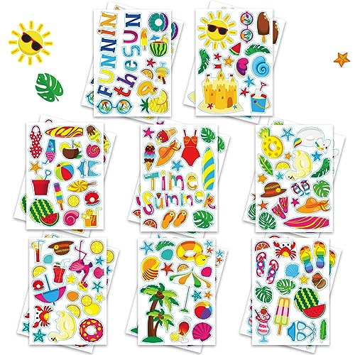 BROMMAT Aufkleber für Kinder, 145PCS Selbstklebende Sticker Kinder Hawaii Aufkleber, Sommer Aufkleber, Strand Aufkleber für Kinder zum Verzieren von Karten und Bastelprojekten (16 Stück) von BROMMAT