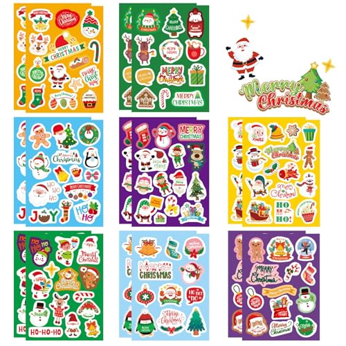 Weihnachtsaufkleber, 214 Stück, wasserfeste Weihnachtsaufkleber, Weihnachtsmann-Aufkleber für Scrapbook-Umschläge, Geschenkanhänger, Weihnachtsaufkleber für Kinder und Teenager von BROMMAT