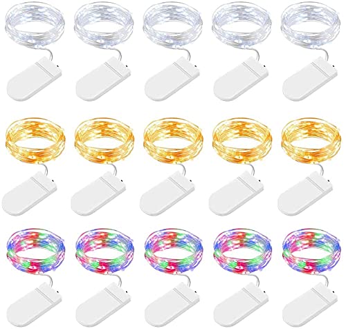 BROTOU 15 Pack LED Lichterkette Batterie, 2M/20 Mini LED Lichterkette Innen Außen DIY Kleine Micro Lichterketten mit Batterie Wasserdicht für Weihnachten, Schlafzimmer, Party (3 Farben) von BROTOU