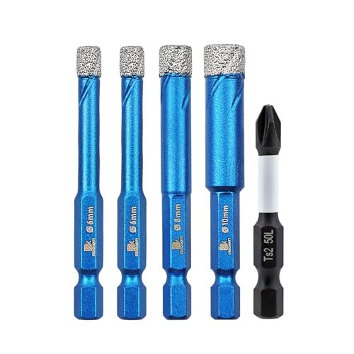 BRSCHNITT Diamond Drill Bit,with Phillips PH2 Magnetic Anti Slip Screwdriver Bit - 1/4"5/16"3/8"1/2"Dry Tile Drill Bit Set for Porcelain Tile Ceramic Stone Granite Marble (5pcs) von BRSCHNITT