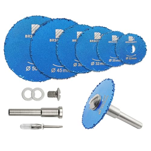 BRSCHNITT Carbide Tipped Wood Cutting/Carving Disc Set 22/25/32/35/45/50MM for Cutting Wood (with Nails), Plasterboard, Fibreglass Board, Rubber Tubing, Plastic, Cement Residue von BRSCHNITT