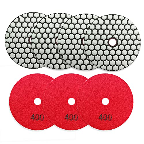 BRSCHNITT Trockendiamant-Polierpad-Set, 7 Stück 100 mm # 400 für Stein Marmor Quarz Granit-Schleifscheibe Aufsatzpolitur Polierpads Kit Werkzeuge für Schleifer oder Polierer von BRSCHNITT