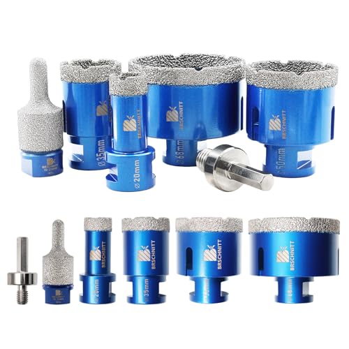 Diamantbohrer Fliesenbohrer Set -20/35/50/68mm Diamantbohrer &10-25mm Diamant Fingerfräser ein Adapter für Porzellan Fliese Granit Marmor Trockenbohren Blau von BRSCHNITT