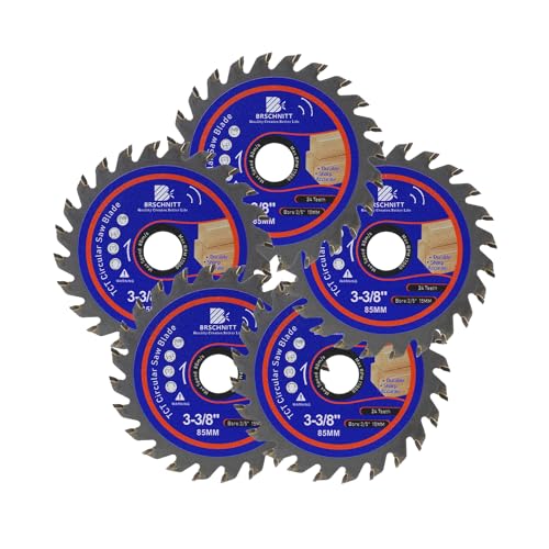 Carbide Tipped Teeth Compact Circular Saw Blade 24T 3 3/8"- BRSCHNITT 5pcs Wood Cutting Saw Blade for General Purpose Cutting & Trimming Wood, Plastic and Composite Materials Arbor:3/5"-3/8" von BRSCHNITT