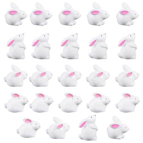 24 Stück Mini Hase Figuren, Miniatur Kaninchen Figur, Mini Hase Skulptur Mini Hase Figur, Hase Deko Micro Landschaft Dekoration Osterdekoration Frühlingsdeko (WeißD) von BRTNUP