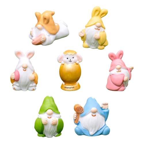 7 Stück Mini Hase Figuren, Miniatur Kaninchen Figur, Mini Hase Skulptur Mini Hase Figur, Hase Deko Micro Landschaft Dekoration Osterdekoration Frühlingsdeko (WeißB) von BRTNUP