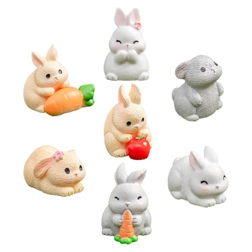 7 Stück Mini Hase Figuren, Miniatur Kaninchen Figur, Mini Hase Skulptur Mini Hase Figur, Hase Deko Micro Landschaft Dekoration Osterdekoration Frühlingsdeko von BRTNUP