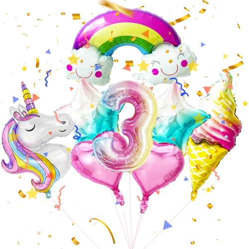 BRTNUP Einhorn 5 Geburtstag Deko，Geburtstagsdeko Mädchen 5 Jahr，Folienballon Einhorn Deko, Einhorn Themen Ballons für 5 Jahre Mädchen Geburtstag Party (3rd) von BRTNUP
