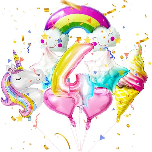 BRTNUP Einhorn 5 Geburtstag Deko，Geburtstagsdeko Mädchen 5 Jahr，Folienballon Einhorn Deko, Einhorn Themen Ballons für 5 Jahre Mädchen Geburtstag Party (4th) von BRTNUP