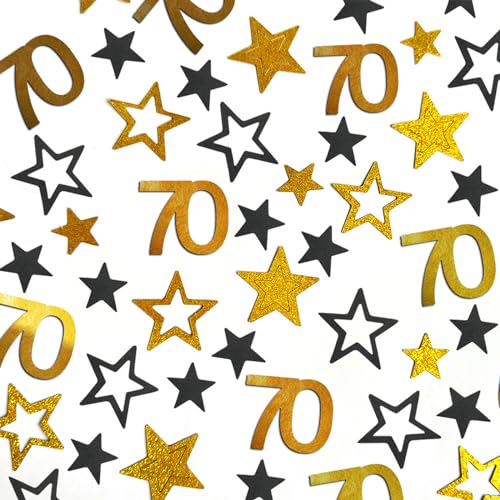 BRTNUP Gold 70 Geburtstag Konfetti Dekorationen Schwarz Gold Jahrestag Geburtstag Party Konfetti Stern Konfetti geeignet für Männer Frauen Geburtstag Jubiläums Party Tischdekorationen 200Stk (Gold-70) von BRTNUP