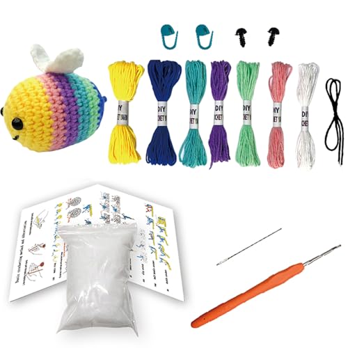 Häkelpaket für Anfänger, Häkelpaket mit Garn, DIY-Häkelpaket für Anfänger, Tiere Häkeln für Anfänger Set, Strickset mit Häkelnadeln, Schritt-für-Schritt-Videoanleitungen Garn Häkelnadel (Biene) von BRTNUP