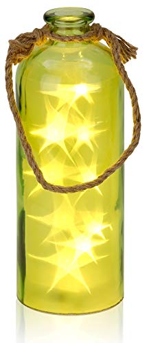 BRUBAKER Lichterflasche mit 10 LED Sternen zum Aufhängen 11 x 31,5 cm Grün von BRUBAKER