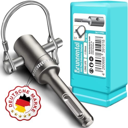 BRUNNENTAL ® SDS PLUS Erdbohrer Adapter + Quick Change Bolzen für Hand Bohrmaschine - Nutze deine Schlagbohrmaschine als Brunnenbohrer - Erdlochbohrer Adapter für Bohrer mit Ø 40 60 80 100 120 150 mm von BRUNNENTAL