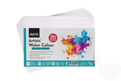 BRUSTRO Künstler-Aquarellpapier, 300 g/m², 25% Baumwolle, kaltgepresst, enthält 18 + 6 Blatt gratis A4 von BRUSTRO