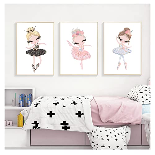Kinder-Poster Druck Malerei Kinderzimmer Wandkunst Poster Ballett-Mädchen Bild Babyzimmer-Dekoration kleine Prinzessin Ballerina Leinwand/kein Rahmen von BRoleo